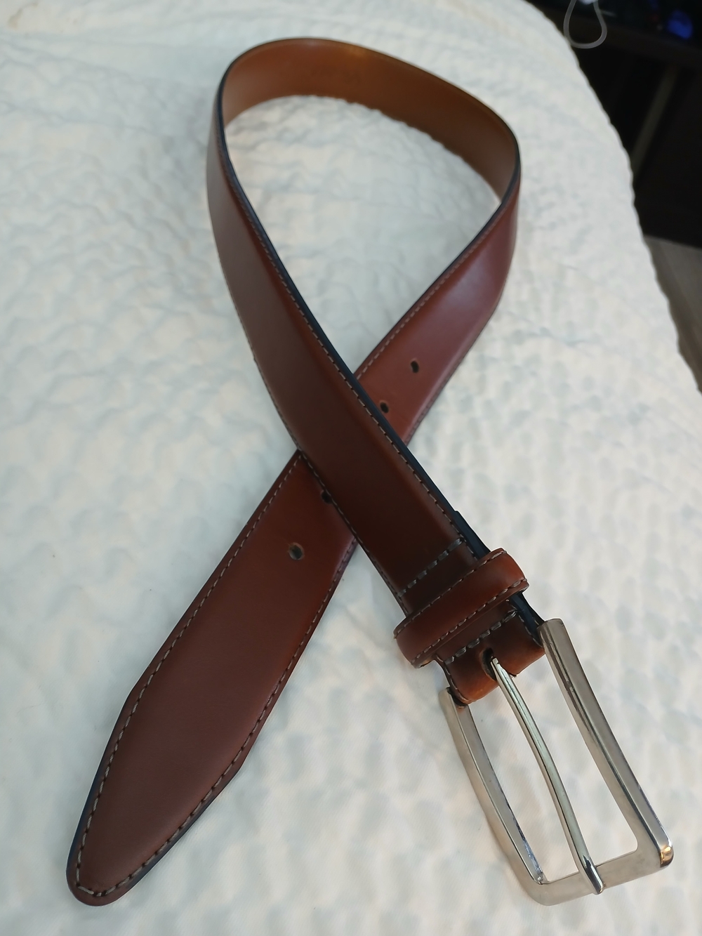 English Laundry Brown  Genuine Leather Men's Belt with Silver Buckle
